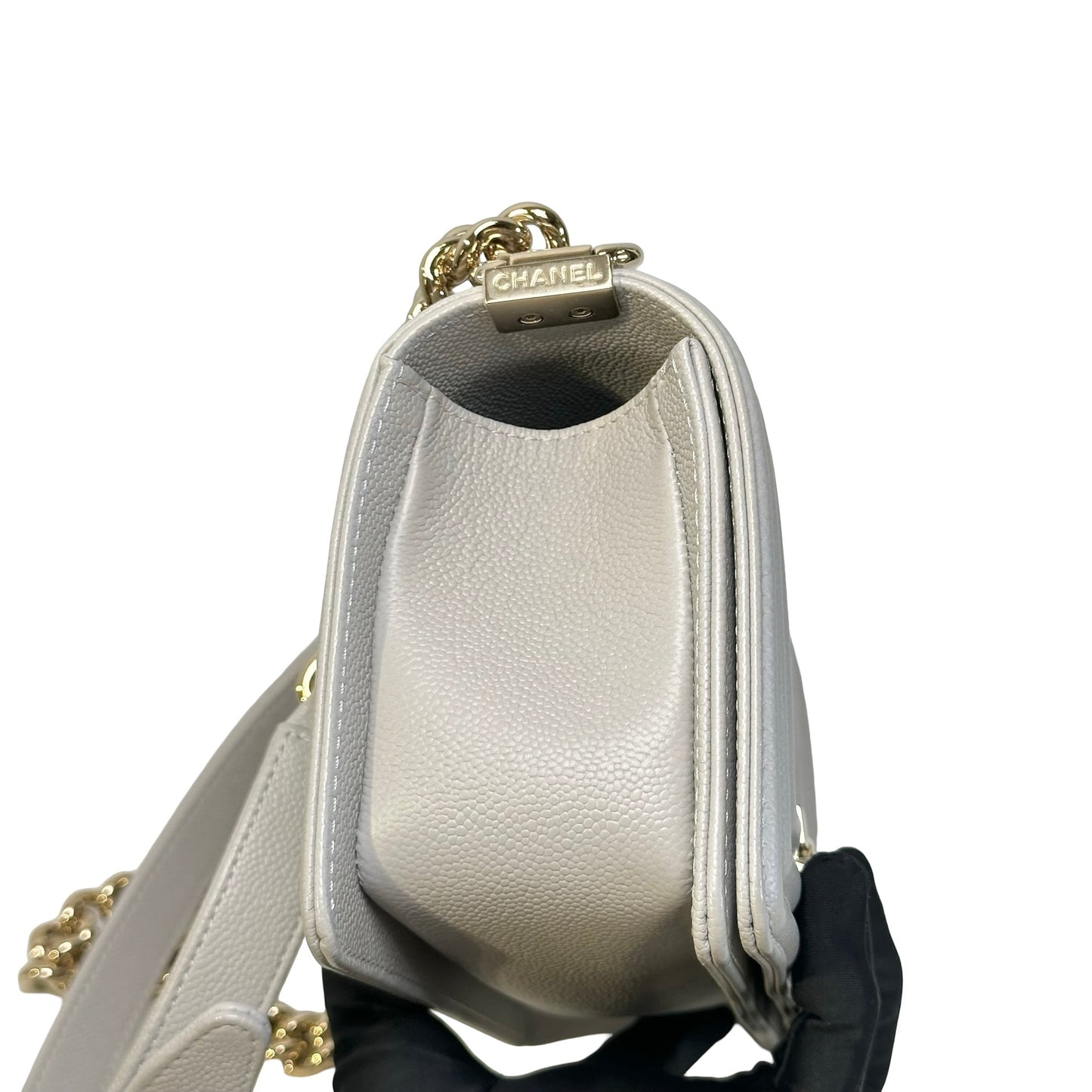 Used CHANEL Quilted Caviar Boy 20 Shoulder Bag Light Grey GHW