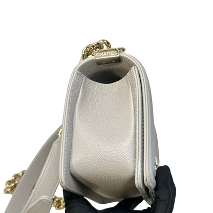 Used CHANEL Quilted Caviar Boy 20 Shoulder Bag Light Grey GHW