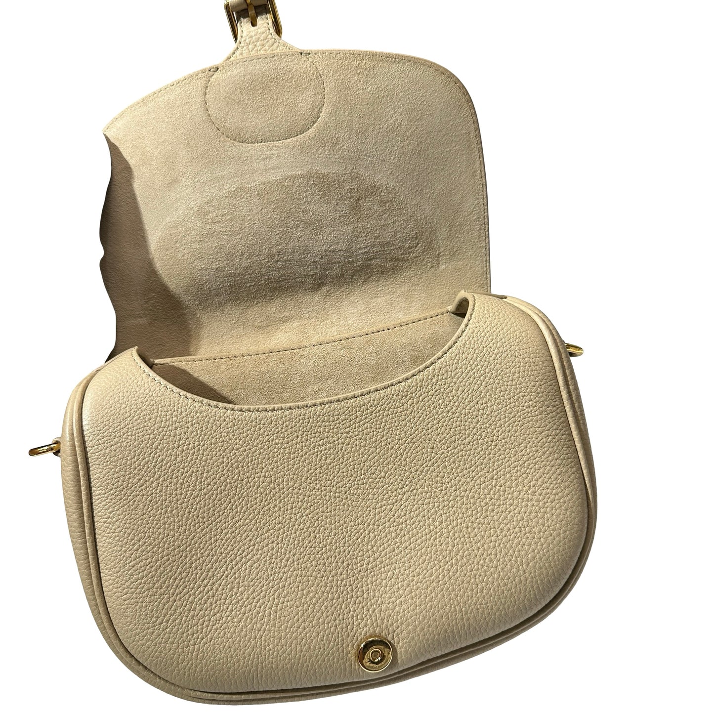 Used DIOR Calfskin Leather Bobby Cross Body Bag Beige GHW