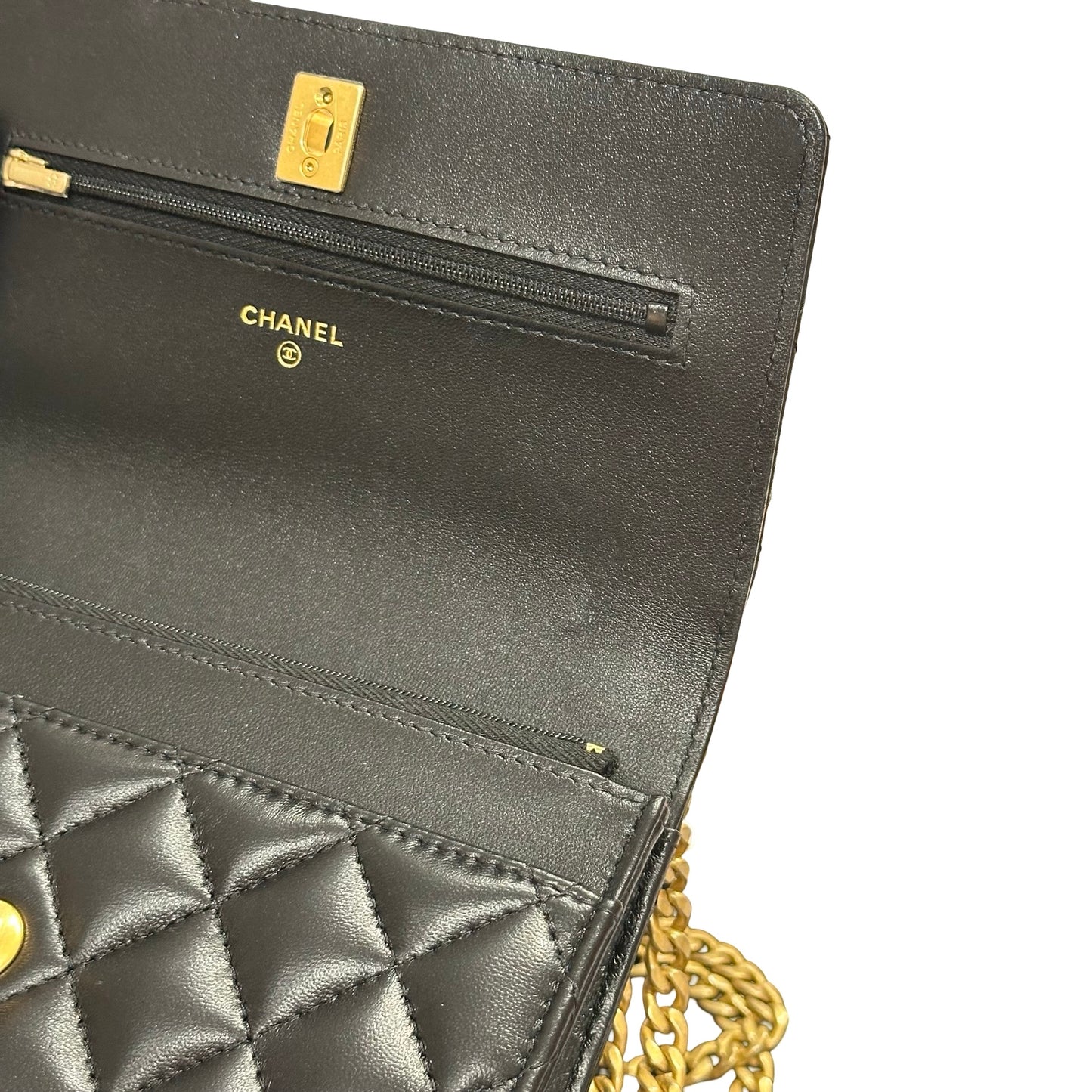 Used CHANEL WOC with Camellia Chain Shoulder Bag Black GHW