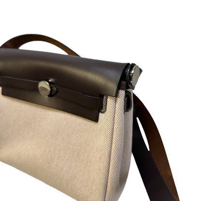 Used HERMES Canvas Leather Mini Herbag Handbag Beige Brown