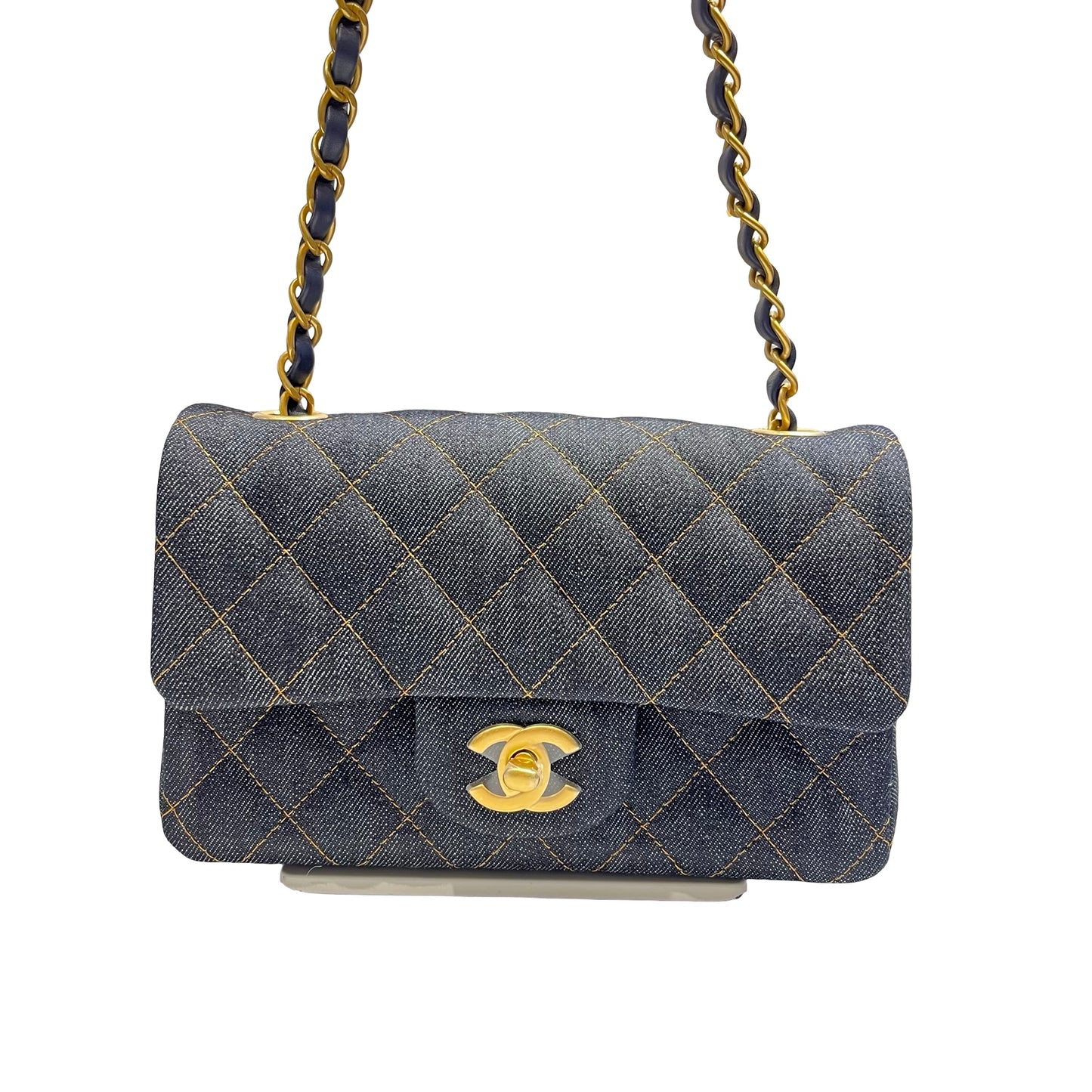 Unused Chanel Denim 20 Mini Flap Shoulder Bag Navy Blue GHW