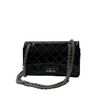 Used CHANEL Patent Leather 2.55 Mini 224 Double Flap Shoulder Bag Black PHW