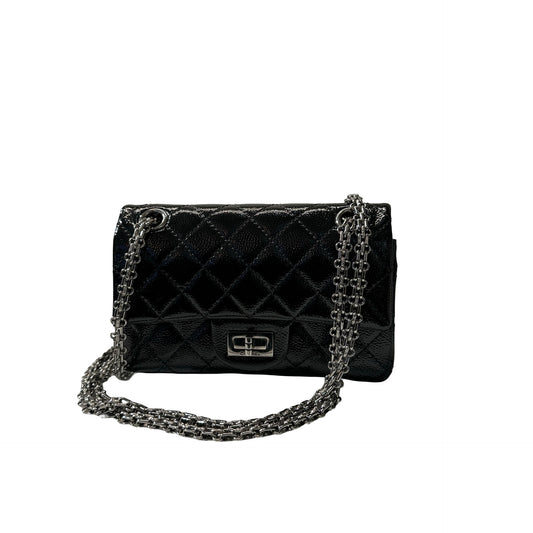 Used CHANEL Patent Leather 2.55 Mini 224 Double Flap Shoulder Bag Black PHW