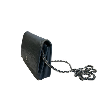 Used CHANEL Camellia Leather Wallet on chain Wallet on chain Navy