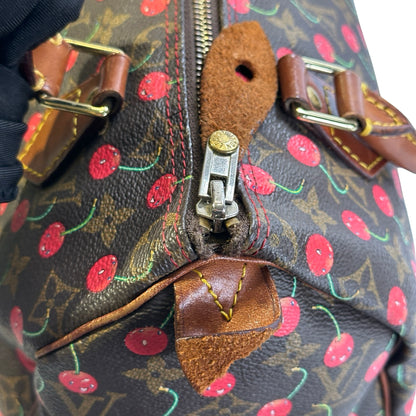 Used LOUIS VUITTON Monogram Cerises Speedy 25 Cerises Handbag Brown Red