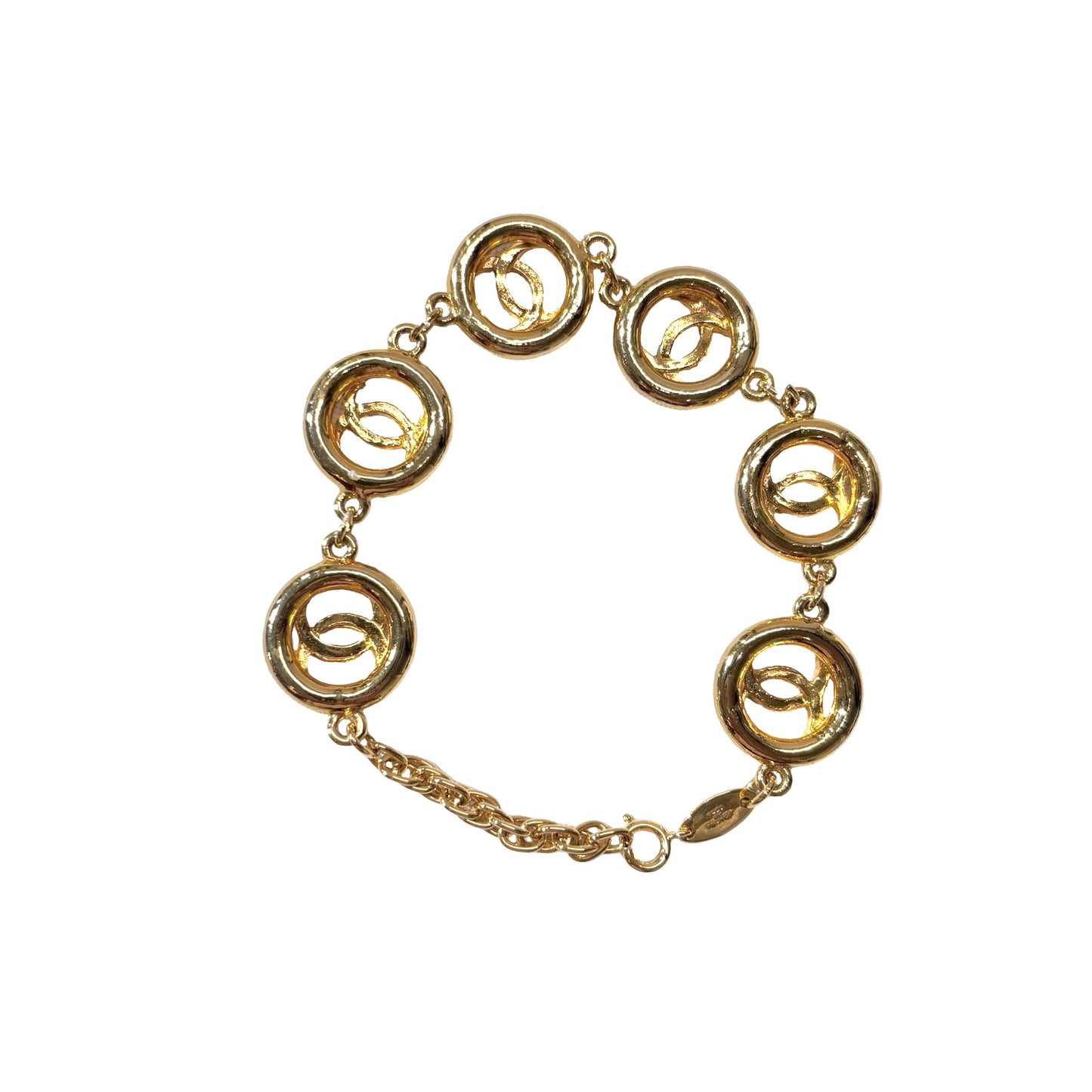 Used CHANEL CC Logo Round Vintage Bracelet Accessories Gold