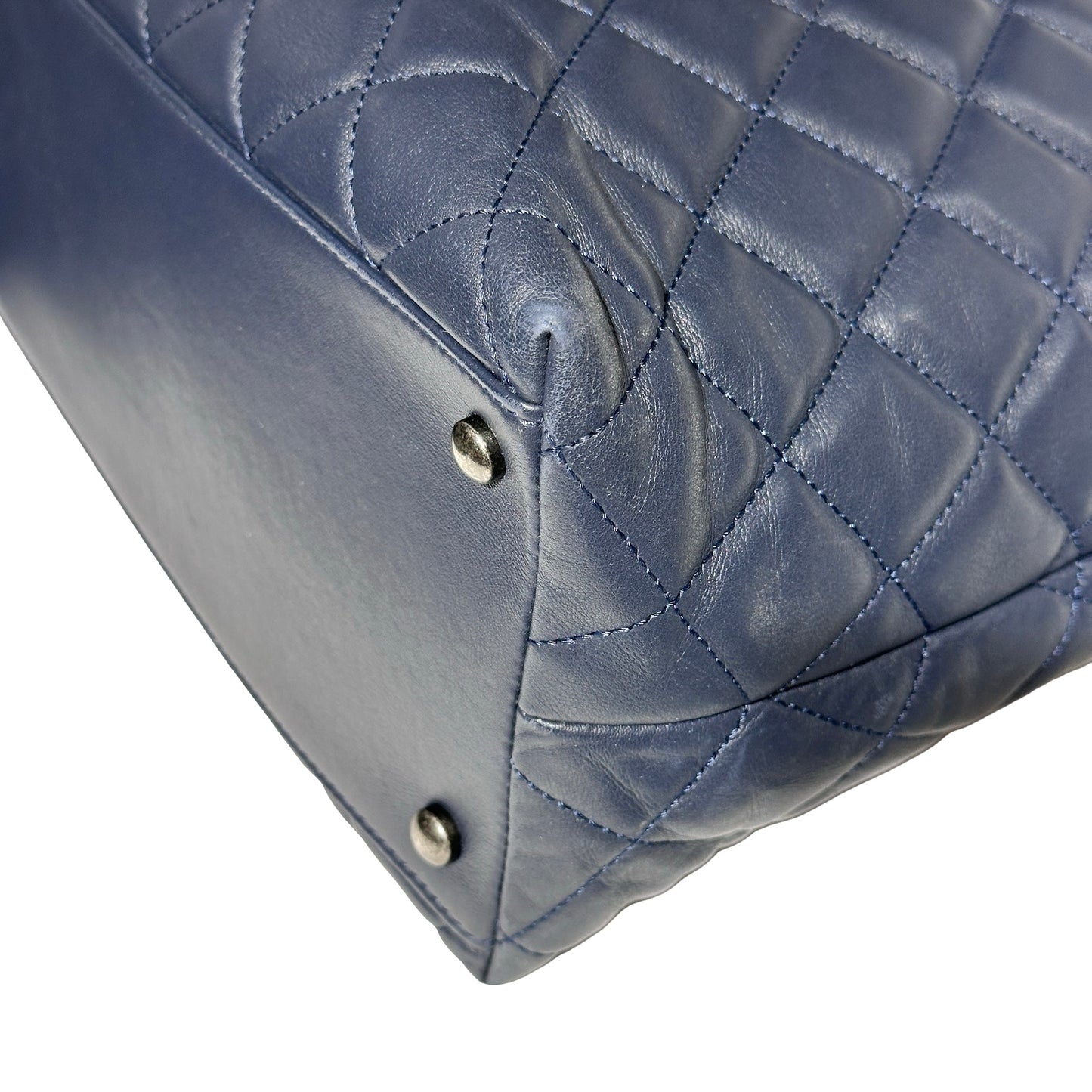 Used CHANEL Lambskin Leather Tweed Airlines Portobello Two Way Shoulder Bag Blue White PHW