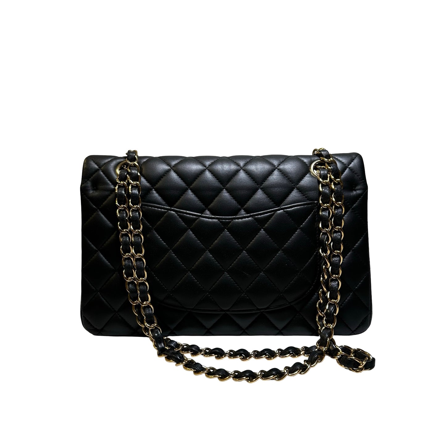 Used CHANEL Quilted Lambskin Classic Flap Chain Shoulder Bag Black Gold