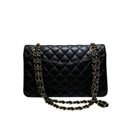 Used CHANEL Quilted Lambskin Classic Flap Chain Shoulder Bag Black Gold