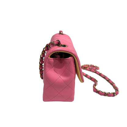 Used CHANEL Matelasse Lambskin Flap Bag Chain Shoulder Bag Pink