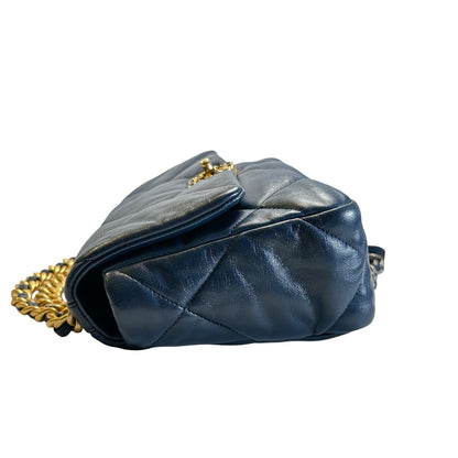 Used CHANEL Lambskin Quilted Chanel 19 Shoulder Bag Navy Blue