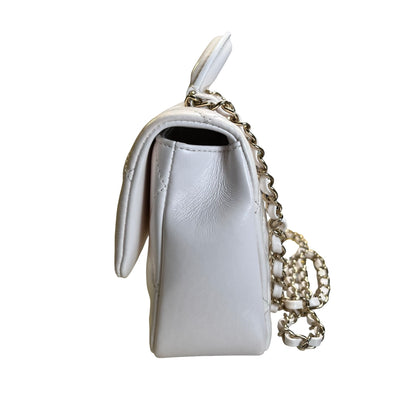 Used CHANEL Lambskin 24C Top Handle Mini Flap Bag Shoulder Bag White