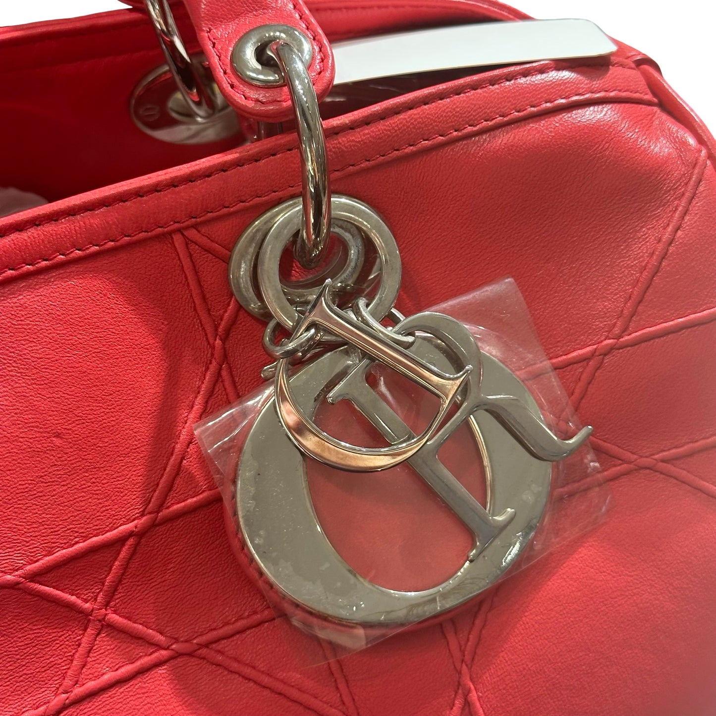 Used DIOR Lambskin Leather Cannage Granville Boston Two Way Shoulder Bag Red GHW