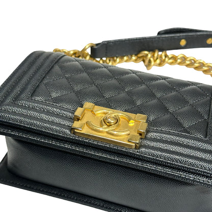 Used CHANEL Caviar Leather Boy 20cm Chain Shoulder Bag Black GHW