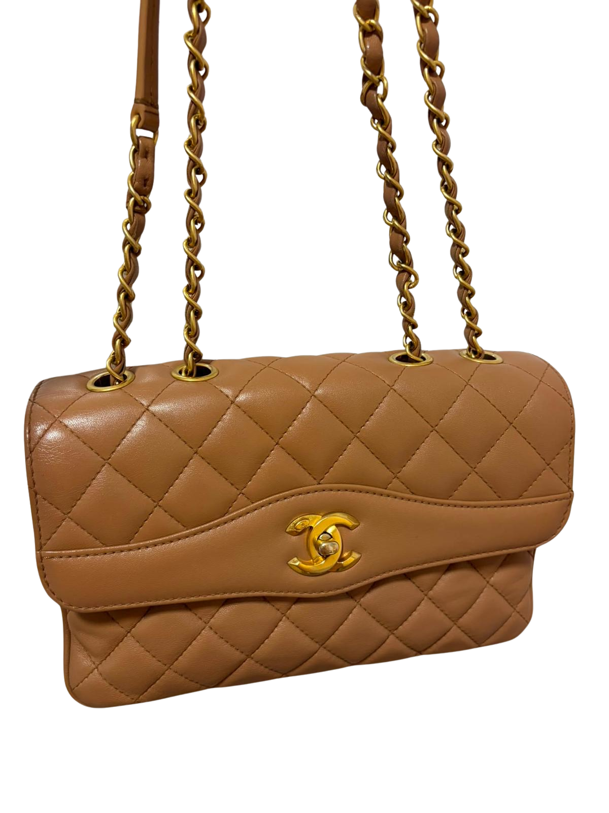 Used CHANEL Quilted Lambskin Daily companion flap bag Shoulder Bag Pink Beige Gold Hardware