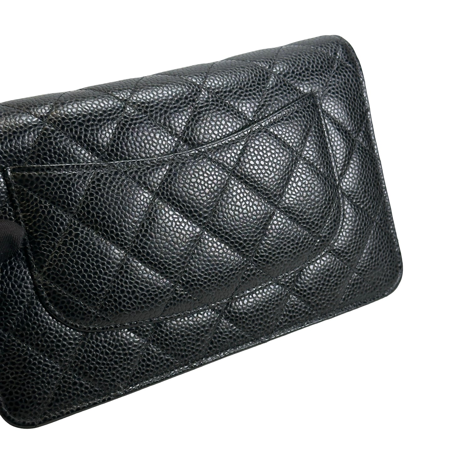 CHANEL Quilted Caviar Classic Long Flap Wallet Wallet Black Silver