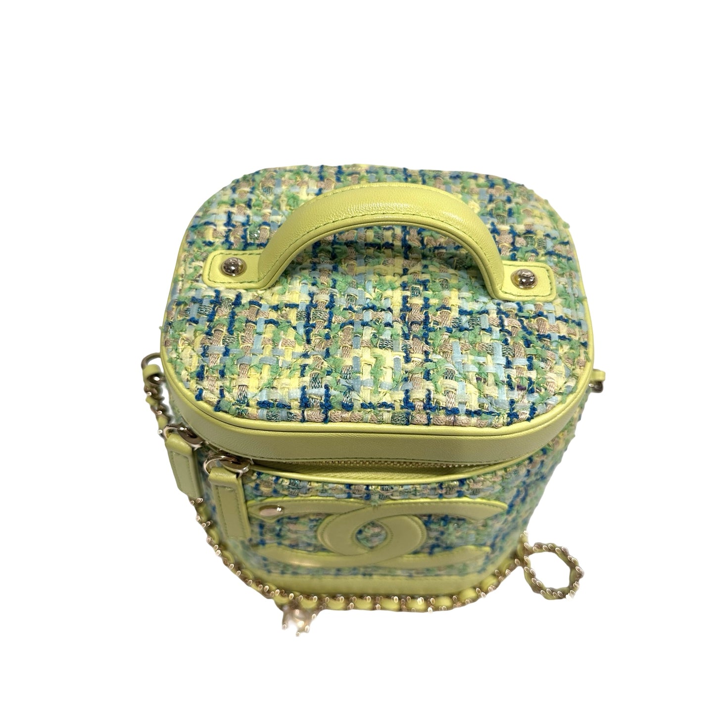 Used CHANEL Tweed Vanity Case Tweed Green Vanity case Green Blue Yellow