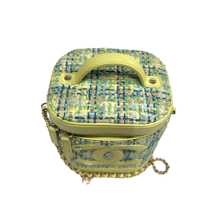 Used CHANEL Tweed Vanity Case Tweed Green Vanity case Green Blue Yellow