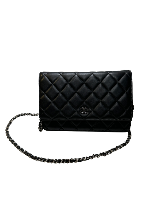 Used CHANEL Lambskin Quilted Classic Wallet on Chain Chain shoulder bag Black PHW
