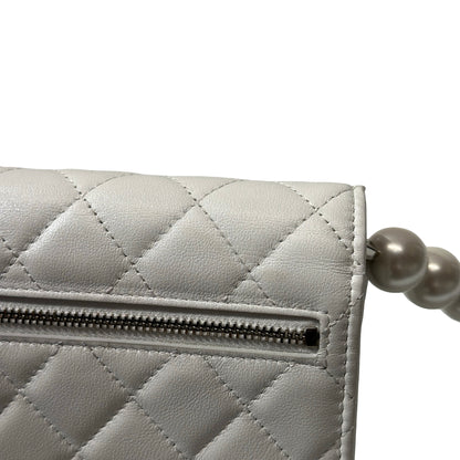 Used CHANEL Lambskin Leather WOC Pearl Shoulder Bag White PHW