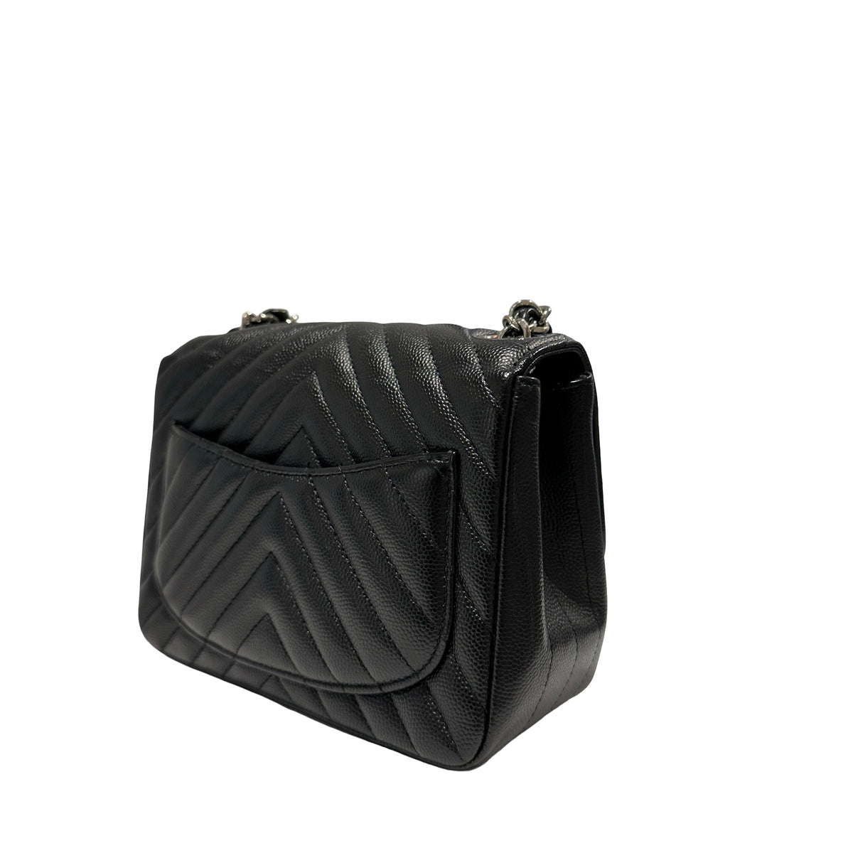Used CHANEL Caviar Leather Mini Rectangular Flap Chain Shoulder Bag Black PHW