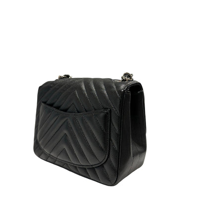 Used CHANEL Caviar Leather Mini Rectangular Flap Chain Shoulder Bag Black PHW