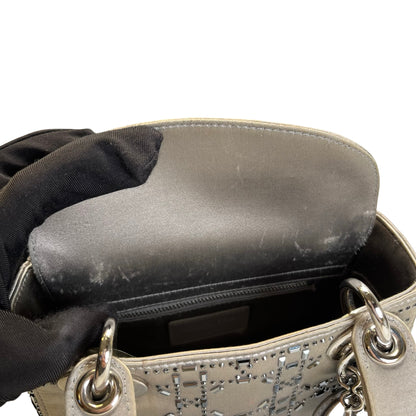 DIOR Cannage Studded Lady Dior Handbag Grey Silver