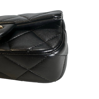 Used CHANEL Lambskin Quilted Mini Flap Bag Pearl Crush Mini Flag Bag with Gold Ball Black Gold