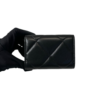 Used Chanel Calfskin Leather C19 Flap Card Holder Black GHW