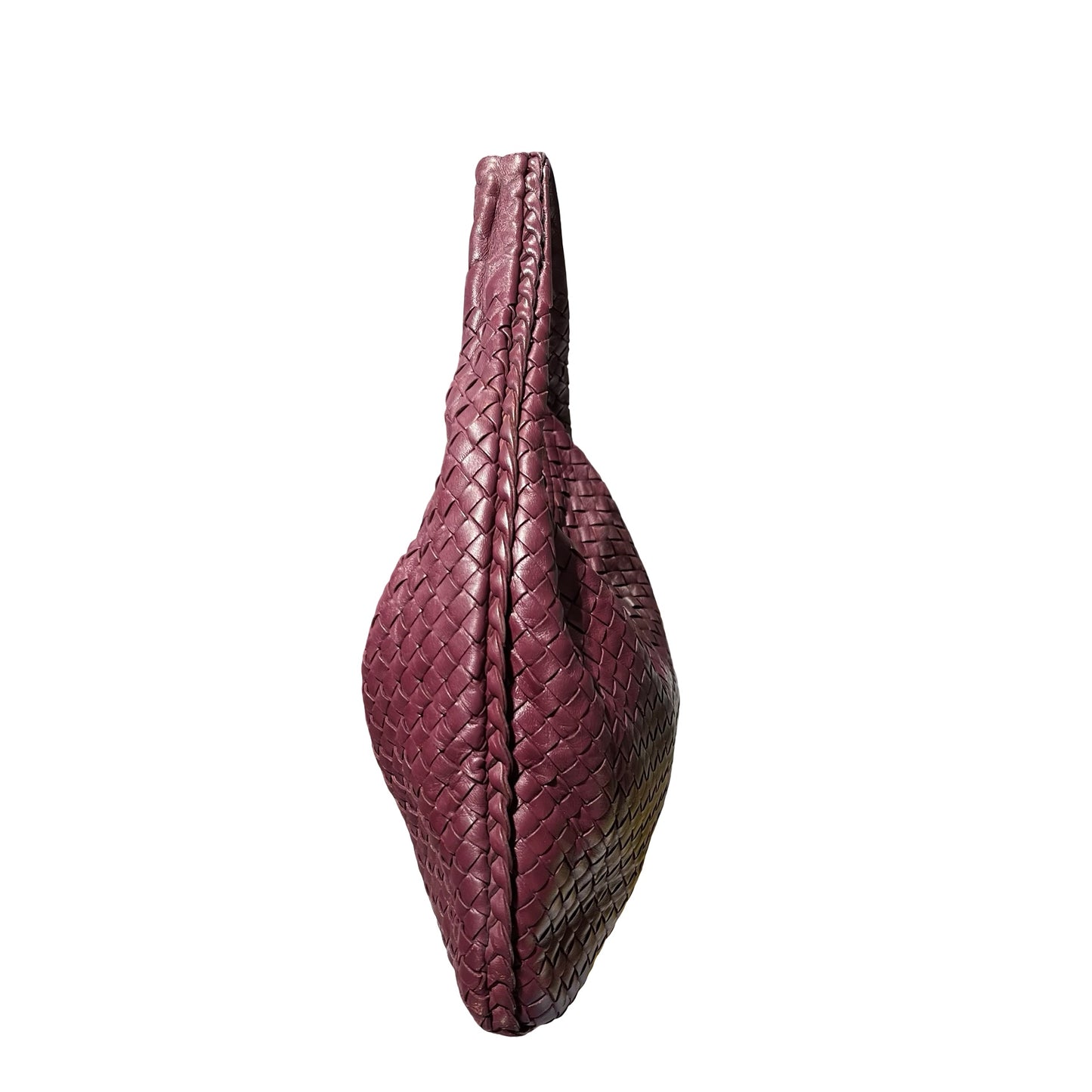 Used Bottega Veneta Calfskin Leather Shoulder Bag Burgundy Purple