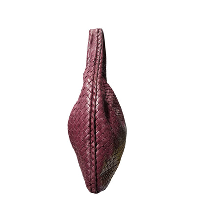 Used Bottega Veneta Calfskin Leather Shoulder Bag Burgundy Purple