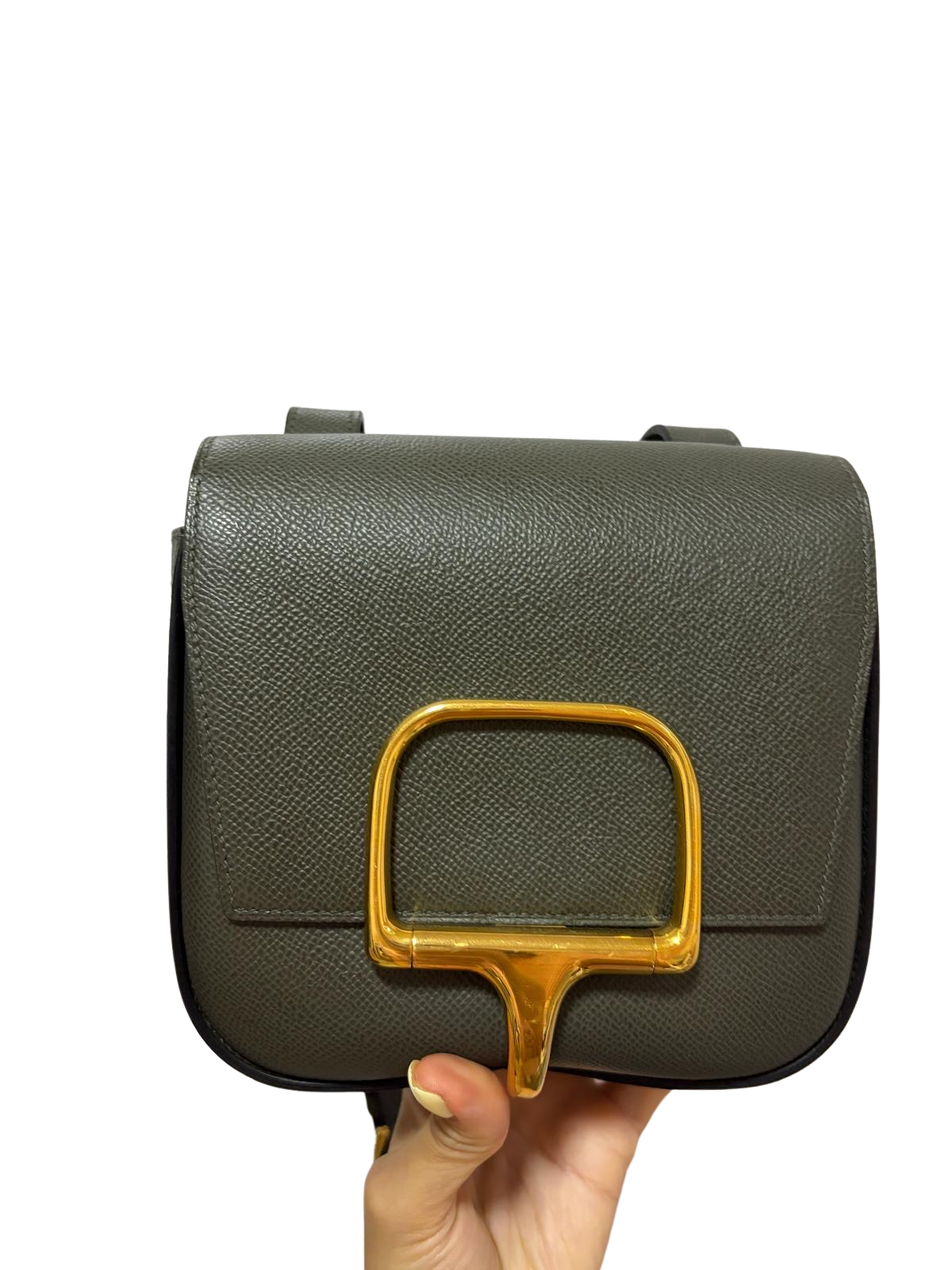 Used HERMES Epsom Della Mini Cross body bag Gris Gold