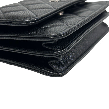 Used CHANEL Calfskin Leather MINI WOC Cross Body Bag Black PHW