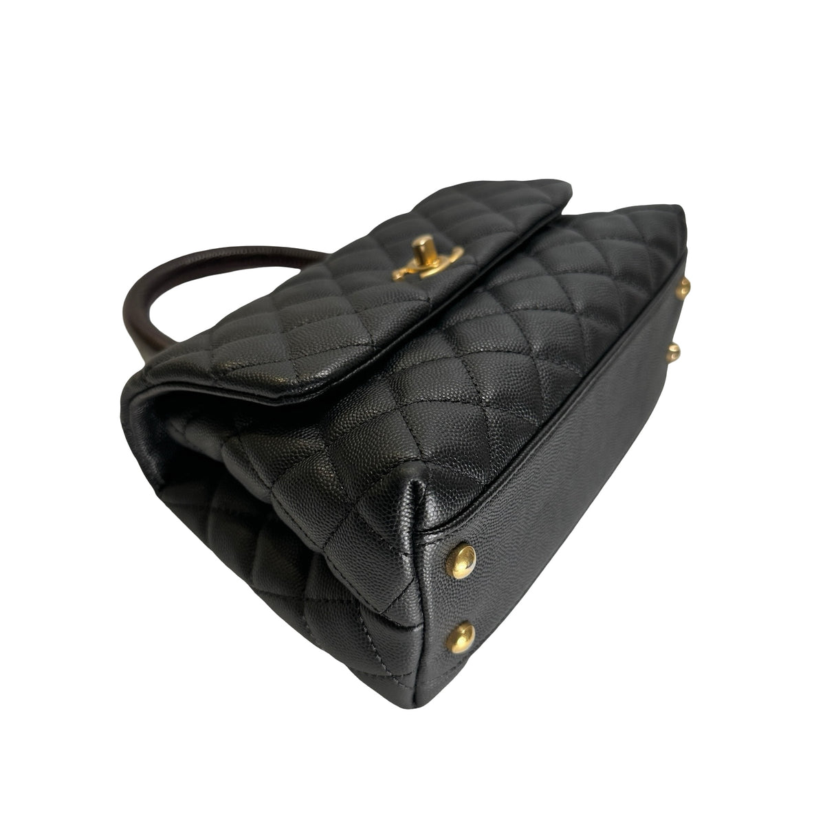 Used CHANEL Quilted Caviar Leather Coco Handle Handbag Black Gold
