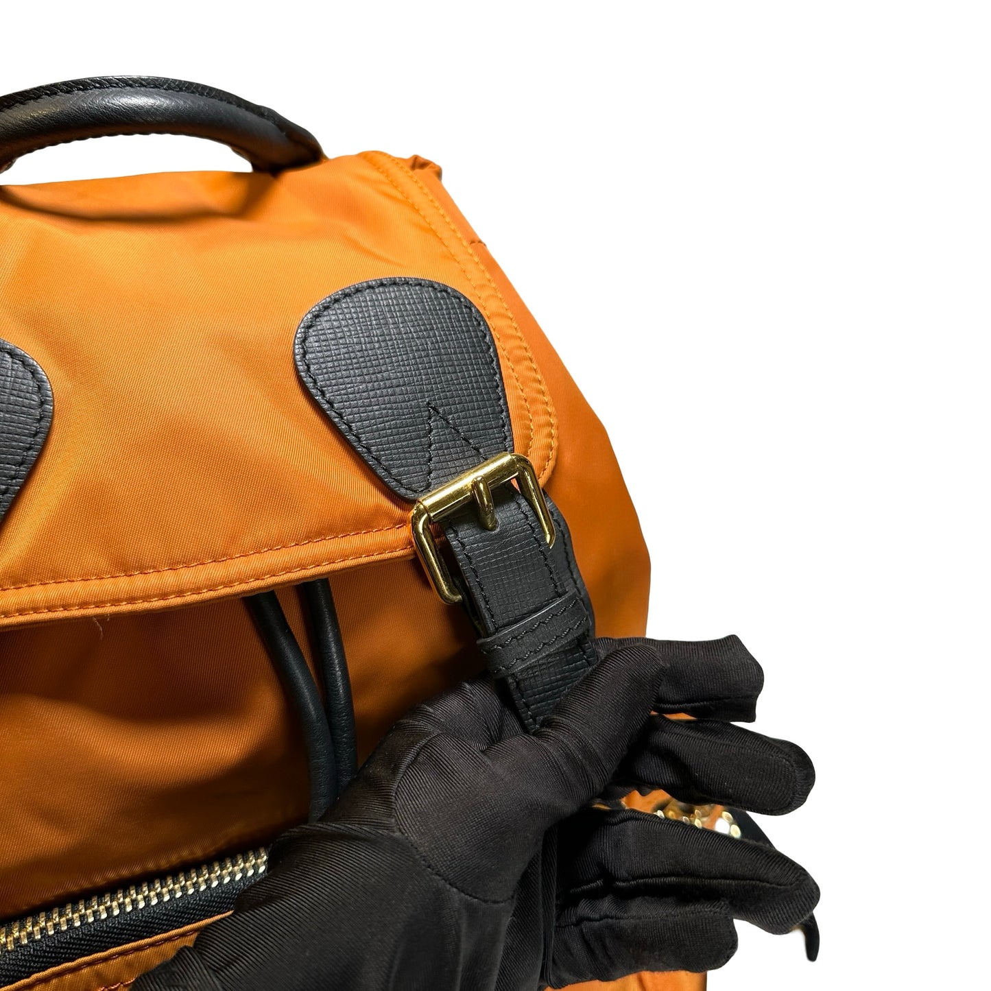 Used BURBERRY Nylon Leather Backpack Backpack Orange Black