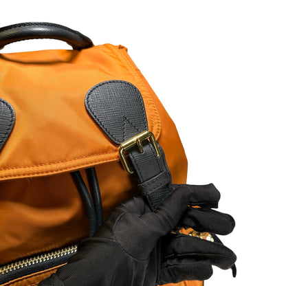 Used BURBERRY Nylon Leather Backpack Backpack Orange Black