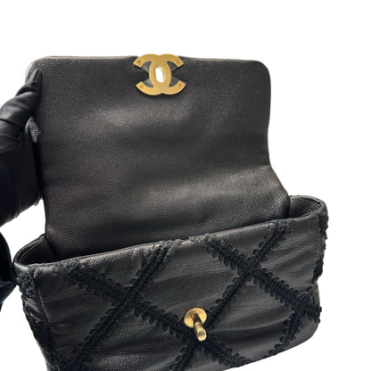 Used CHANEL Calfskin Leather 19 Small Calfskin Shoulder Bag Black GHW