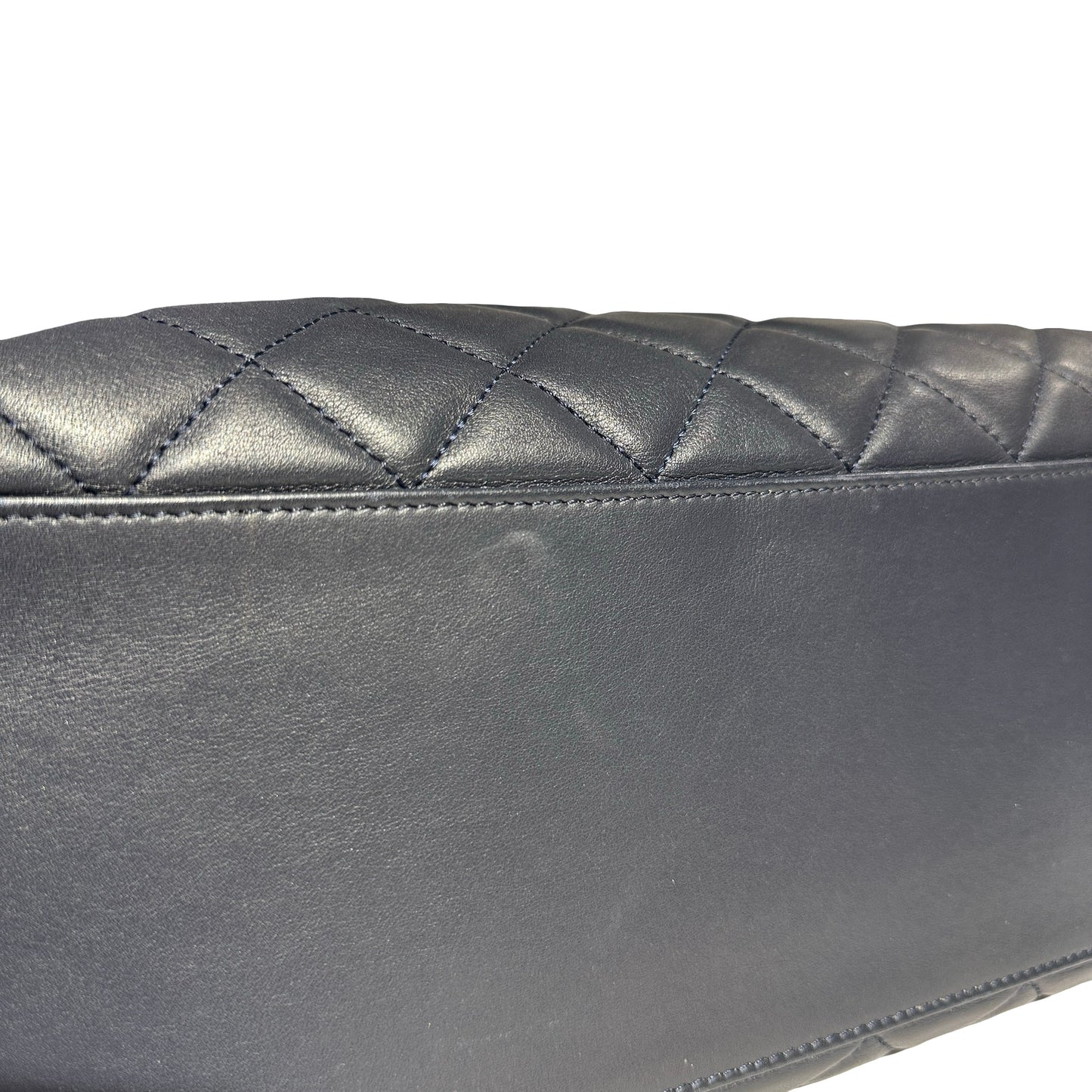 Used CHANEL Lambskin Leather Tweed Airlines Portobello Two Way Shoulder Bag Blue White PHW