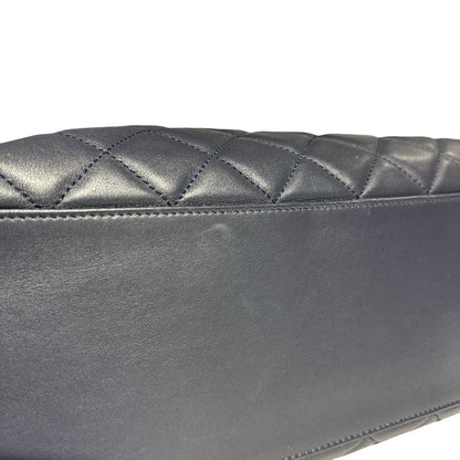Used CHANEL Lambskin Leather Tweed Airlines Portobello Two Way Shoulder Bag Blue White PHW
