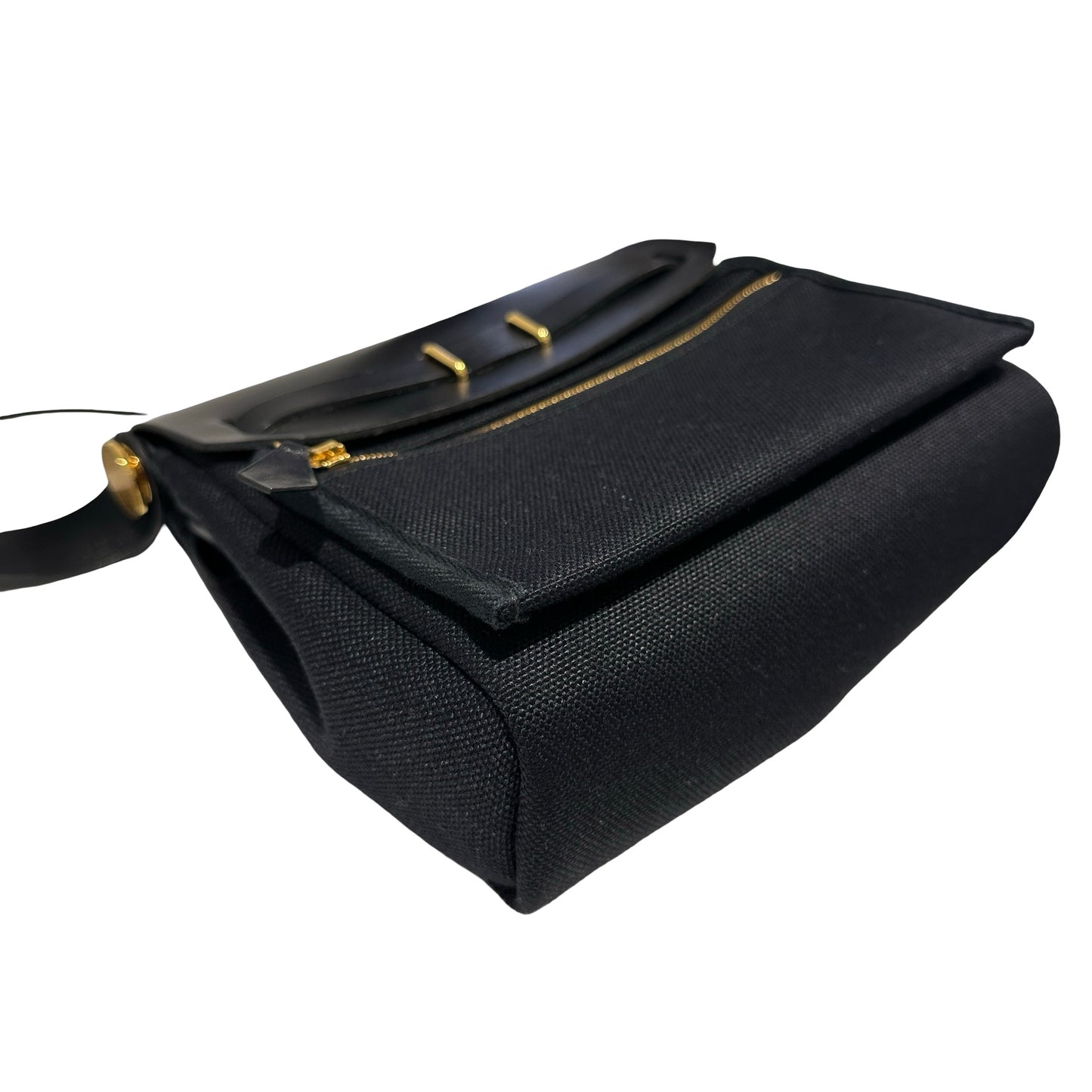Used HERMES Canvas Leather Mini Herbag Handbag Black GHW