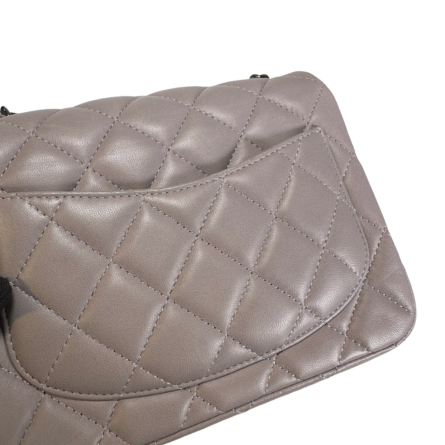 Used CHANEL Lambskin Classic Flap Bag Cross body bag Grey PHW
