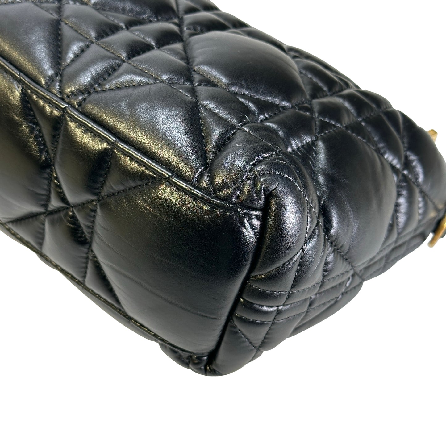 Used DIOR Cannage Leather Cannage Handbag Black Gold