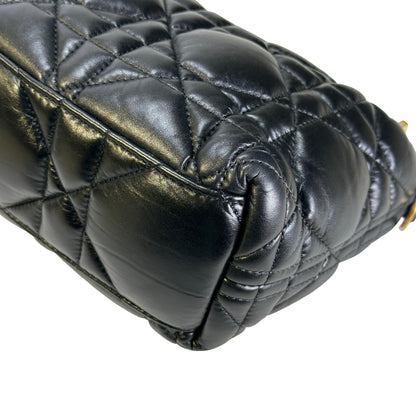 Used DIOR Cannage Leather Cannage Handbag Black Gold