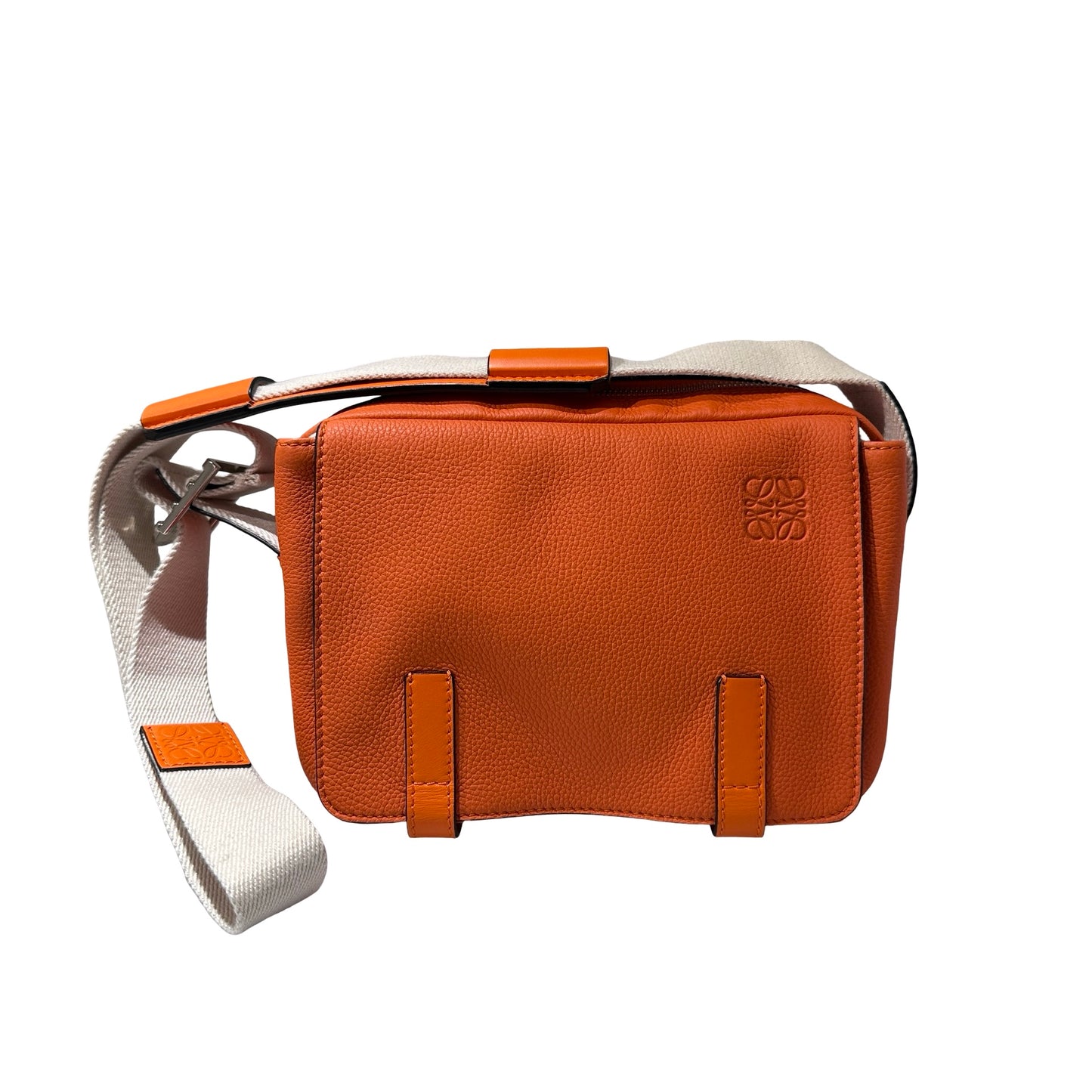 Used LOEWE Calfskin Leather Canvas Military XS Messenger Cross Body Bag