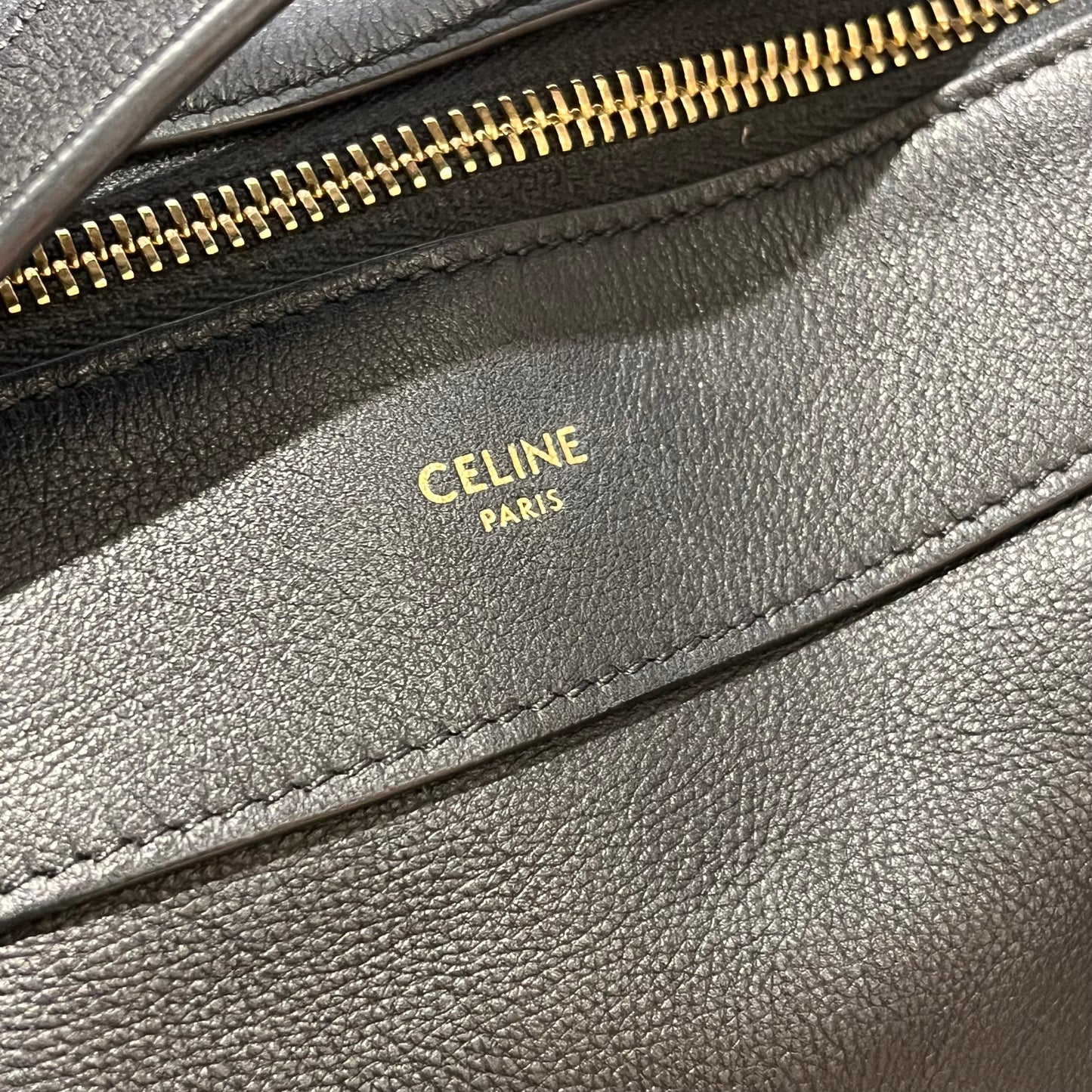 Used CELINE Leather Sangle Bucket Bag Shoulder Bag Black