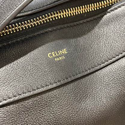 Used CELINE Leather Sangle Bucket Bag Shoulder Bag Black