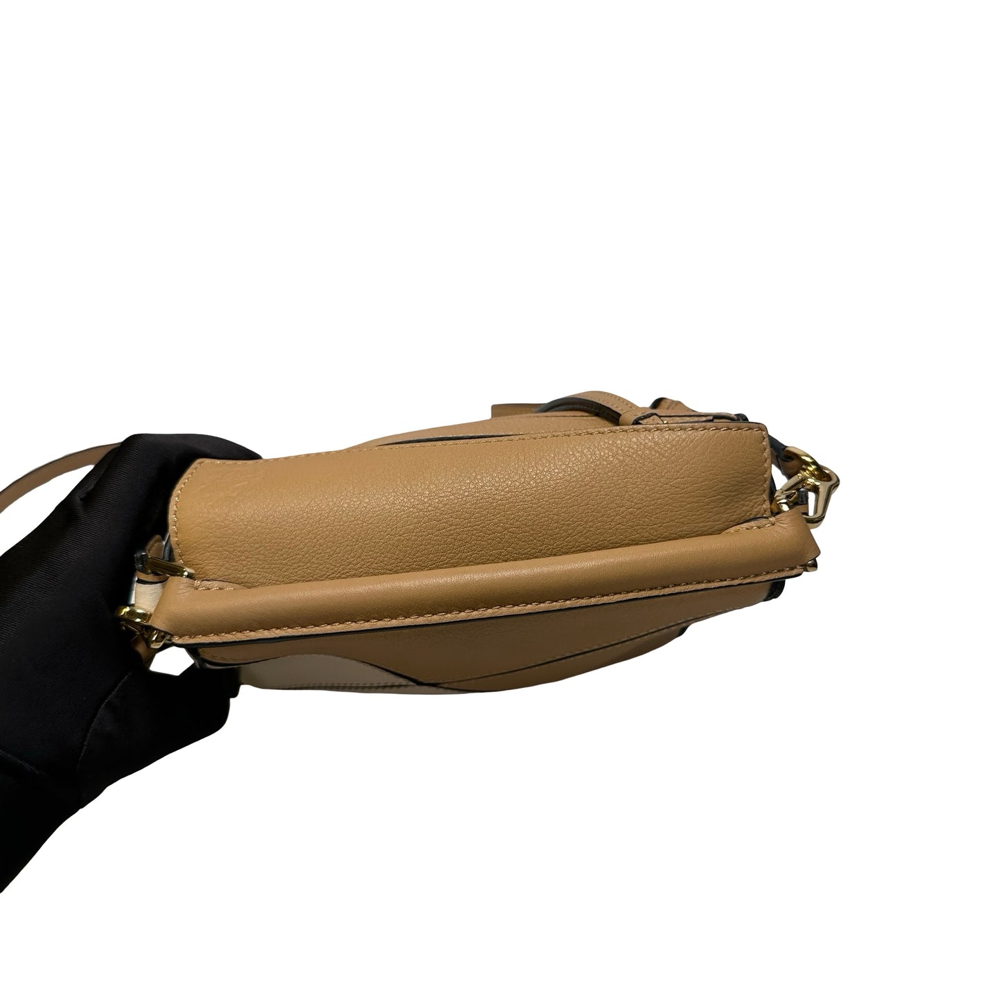 Used LOEWE Calfskin Leather MINI PUZZLE Cross Body Bag Beige Brown
