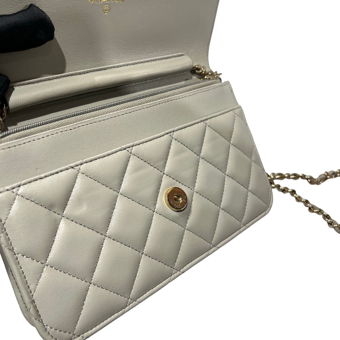 Used CHANEL Lambskin WOC Cross Body Bag Gray GHW