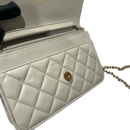 Used CHANEL Lambskin WOC Cross Body Bag Gray GHW